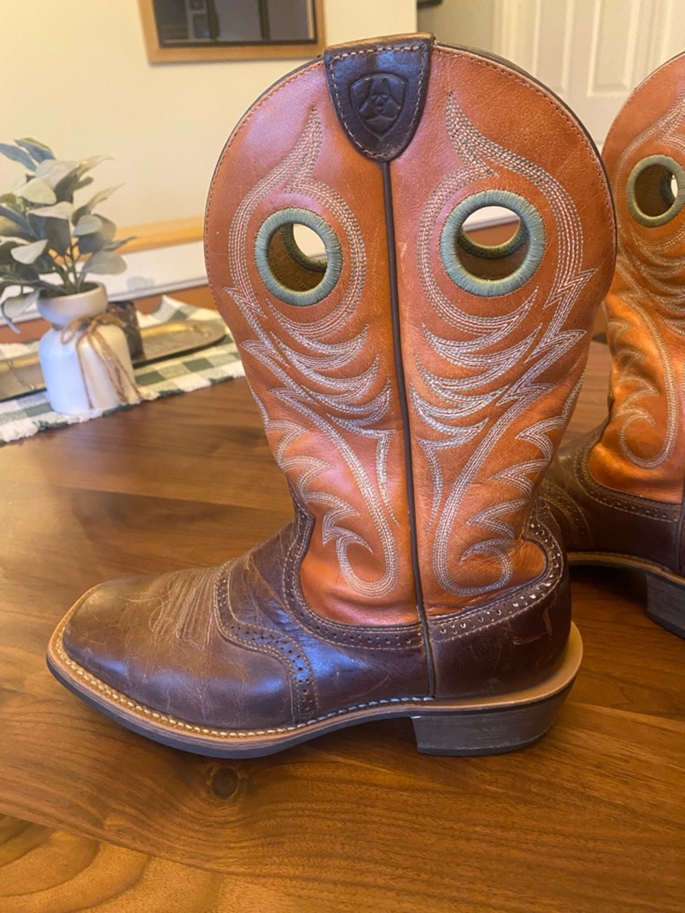Ariat Brown Foot with Orange Shaft Western Pull-On Boots